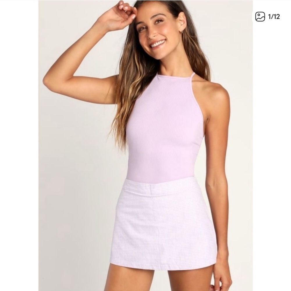 Free People Women's Orchid Combo Big Dream Skorts Gingham Lavender Purple Size 2